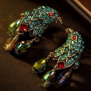 Vintage Style Eagle Head AB Crystal Tasseled Rhinestone Earrings